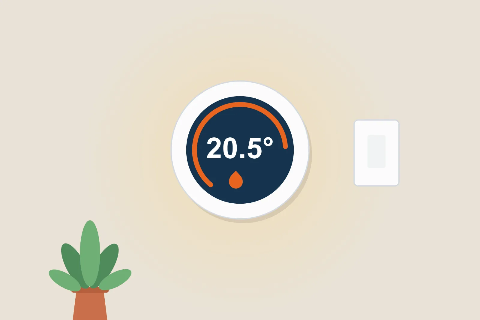 Wall-mounted room thermostat set to 20.5 degrees