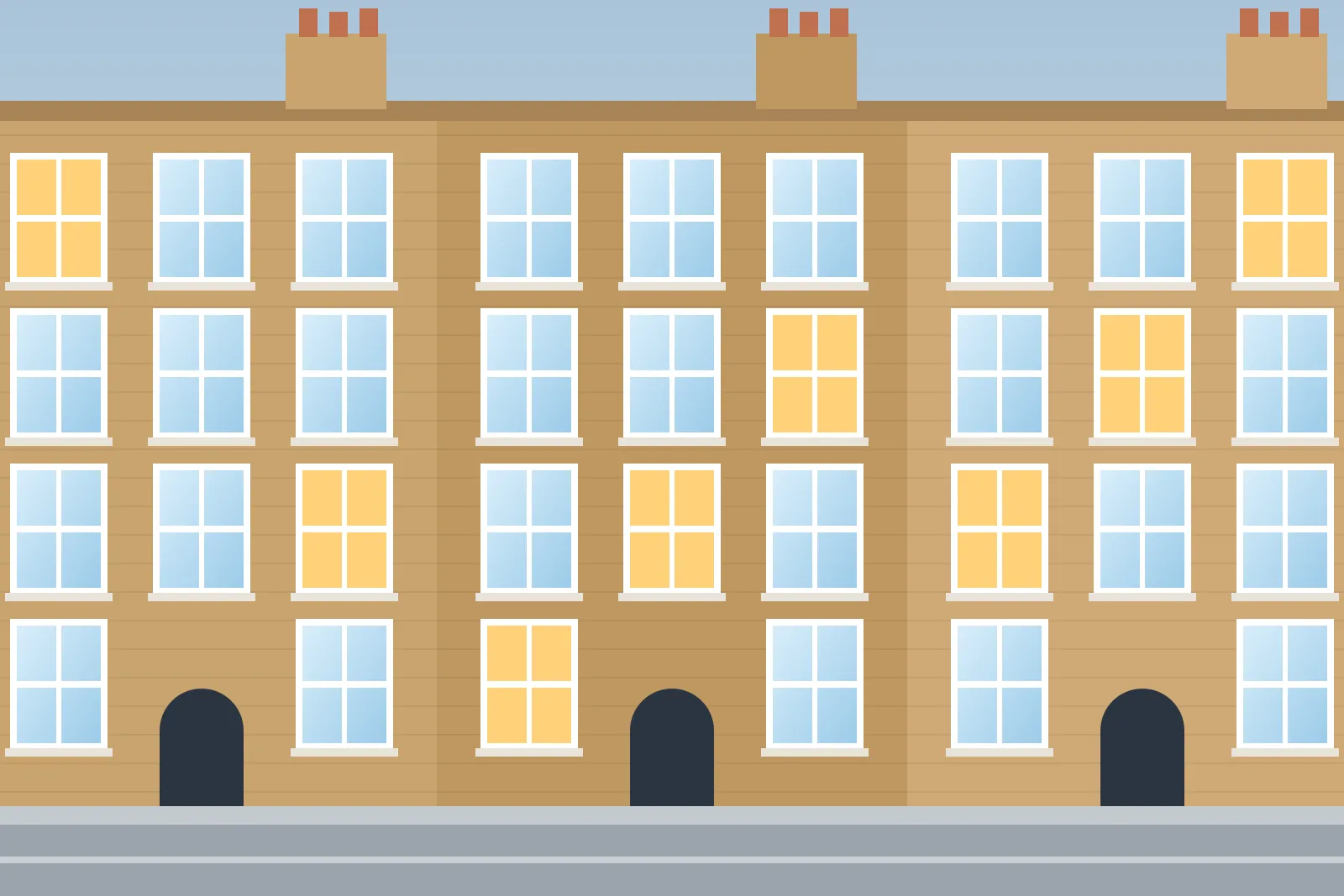 Sandstone tenement flats with sash windows on a city street