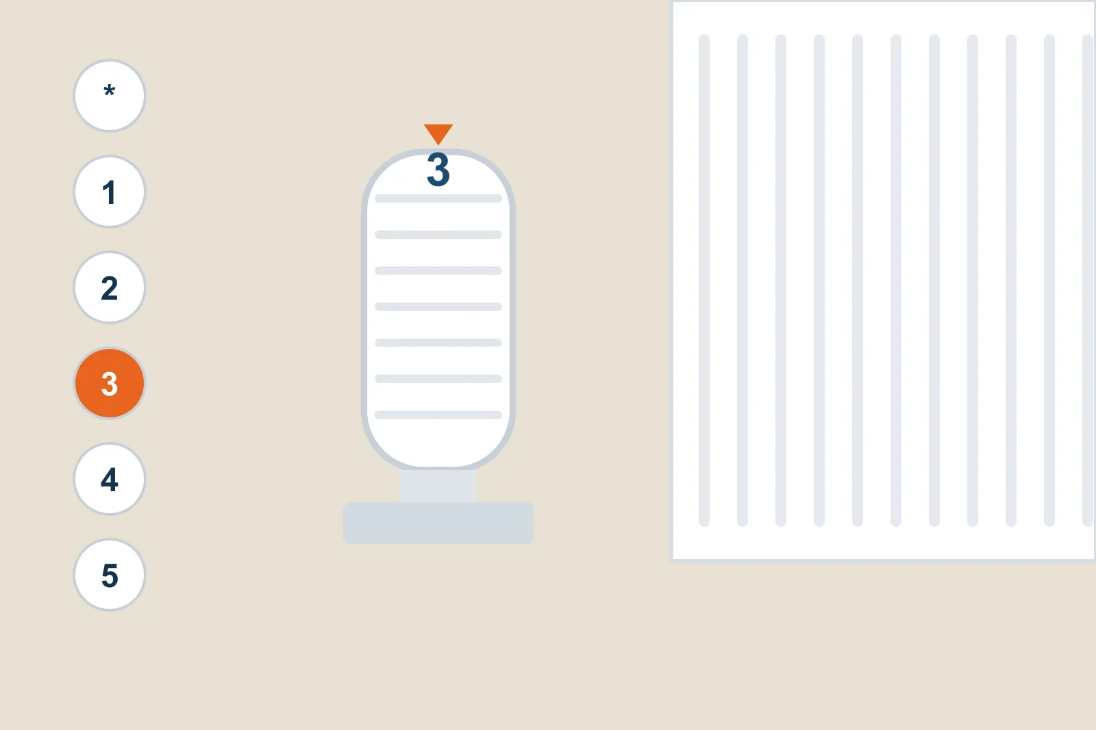 Large thermostatic radiator valve set to 3, with the setting numbers from frost to 5